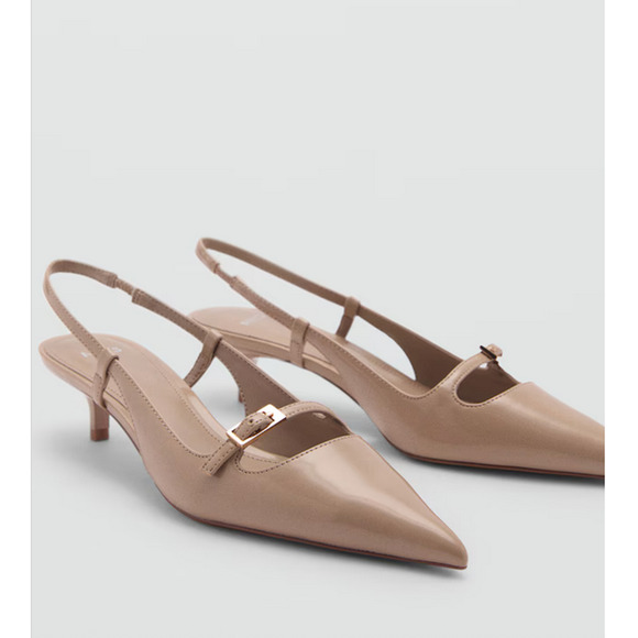 Mango Shoes - MANGO MNG LIGHT PASTEL BROWN BUCKLE KITTEN HEELS SLINGBACK PUMPS SHOES 38 US 7.5